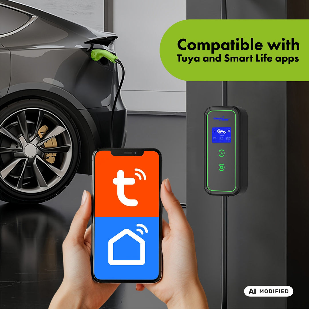 Caricabatterie per veicoli elettrici (EV) / ibridi plug-in (PHEV) GreenBlue, portatile, tipo 2, lunghezza cavo 6,8 m, IP65, 11 kW, 220-380 V CA 50/60 Hz, 16 A, trifase, GB1100