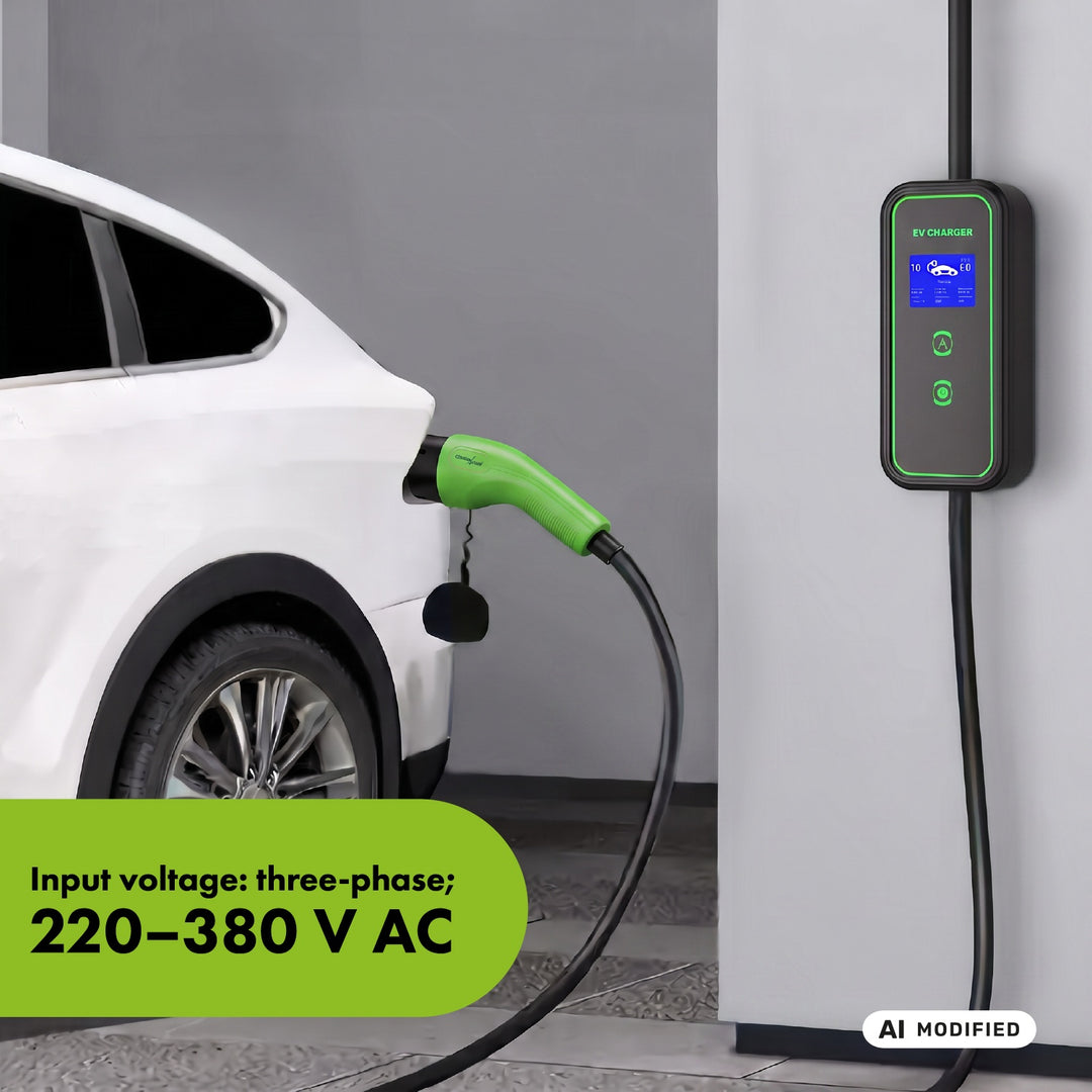 Caricabatterie per veicoli elettrici (EV) / ibridi plug-in (PHEV) GreenBlue, portatile, tipo 2, lunghezza cavo 6,8 m, IP65, 11 kW, 220-380 V CA 50/60 Hz, 16 A, trifase, GB1100
