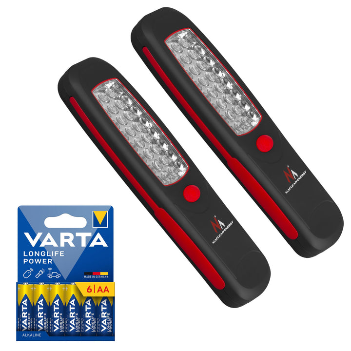 2 lampade da officina Maclean a 24 LED, con magnete e gancio, MCE03 + 6 batterie R-06 R06 AA LR06 da 1,5 V VARTA Longlife Power