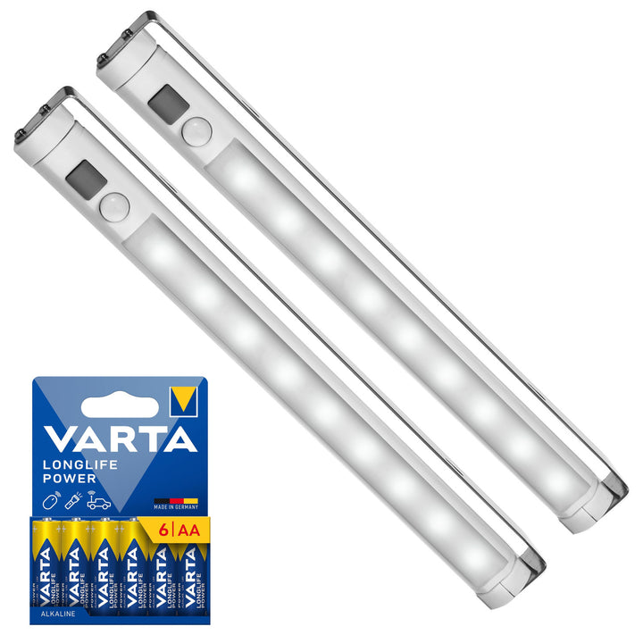 2 lampade da cucina a LED Maclean, da incasso sotto pensile, 9 SMD, a batterie, sensore PIR on/off, MCE166 + 6 batterie R-06 R06 AA LR06 1,5 V VARTA Longlife Power