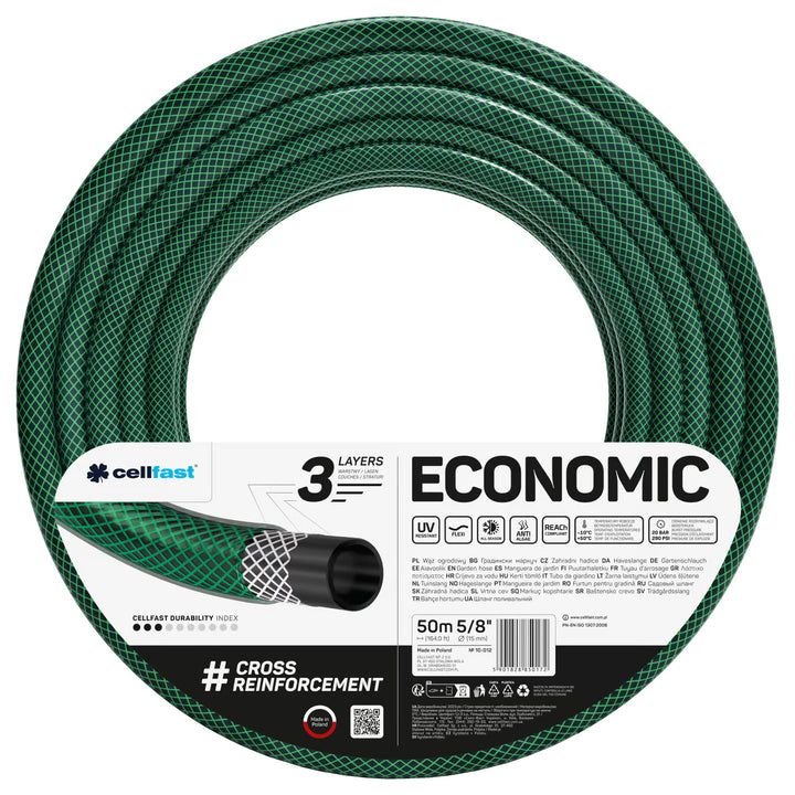 Tubo da giardino Cellfast, a 3 strati, con treccia incrociata in poliestere, 5/8" 50 m, Economic