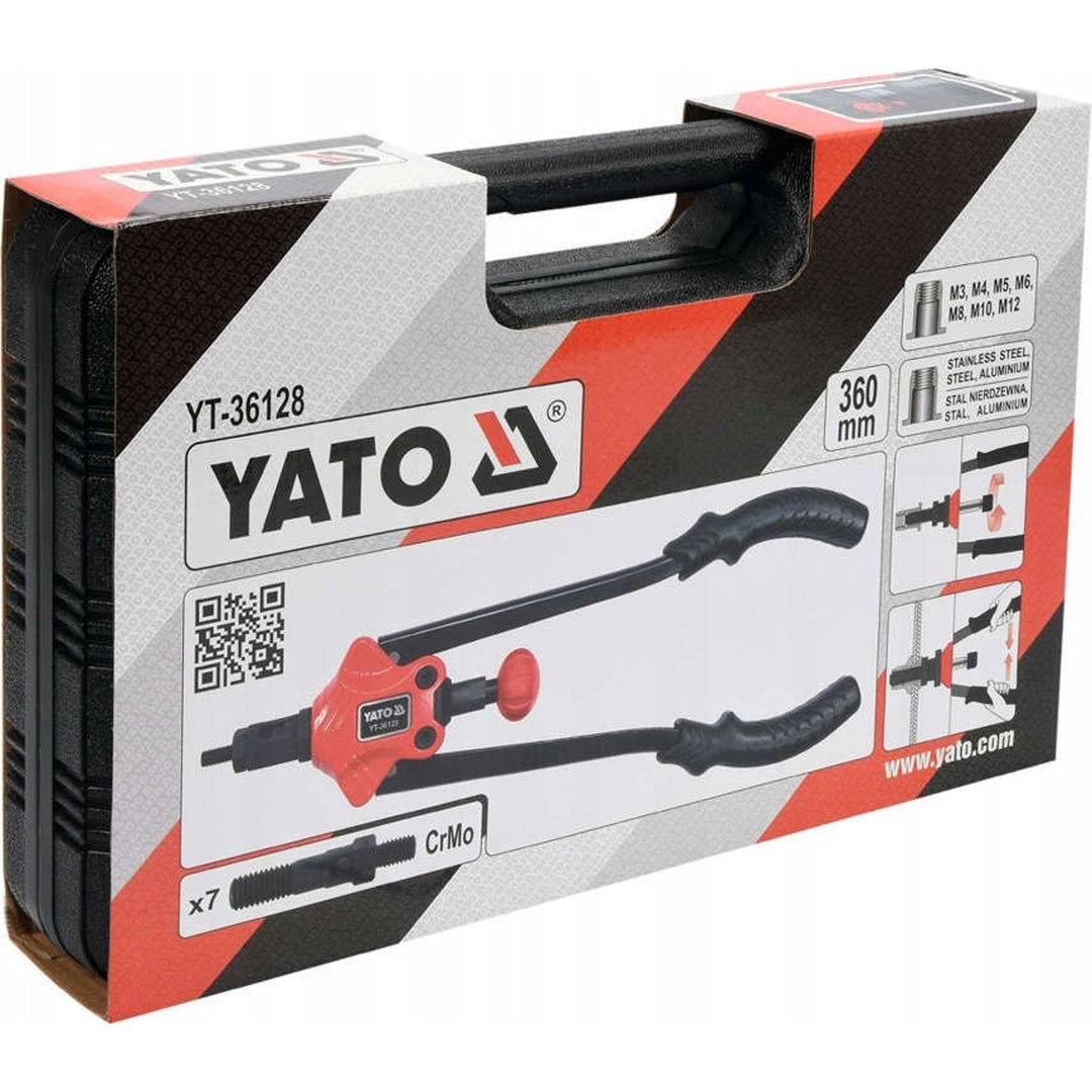 Rivettatrice manuale Yato, per dadi rivettati nelle misure M3-M12, impugnatura antiscivolo, teste realizzate in robusta acciaio CrMo, YT-36128