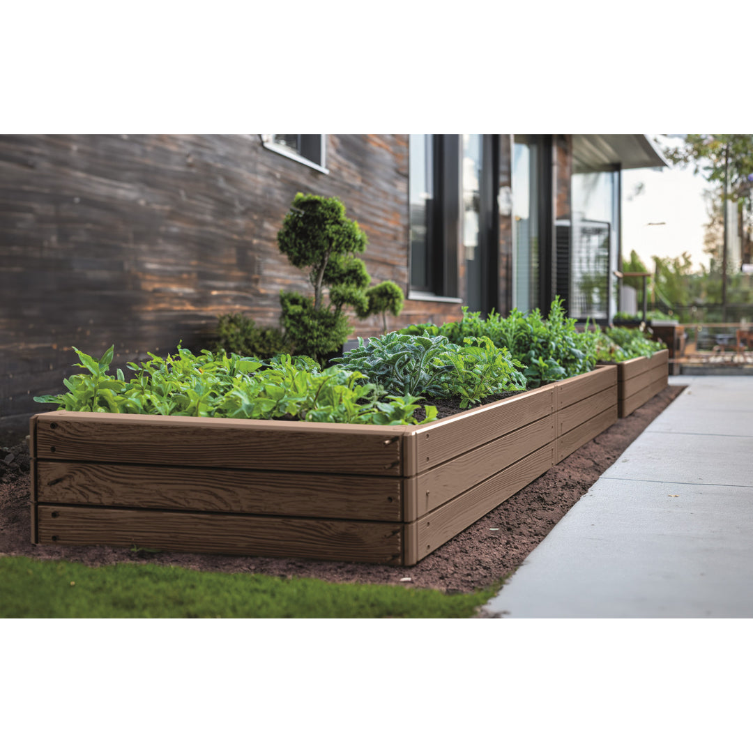 Bordura da giardino Prosperplast Base Woody, 149x75 cm, resistente alle intemperie, struttura modulare, colore marrone, IBWR-7587U