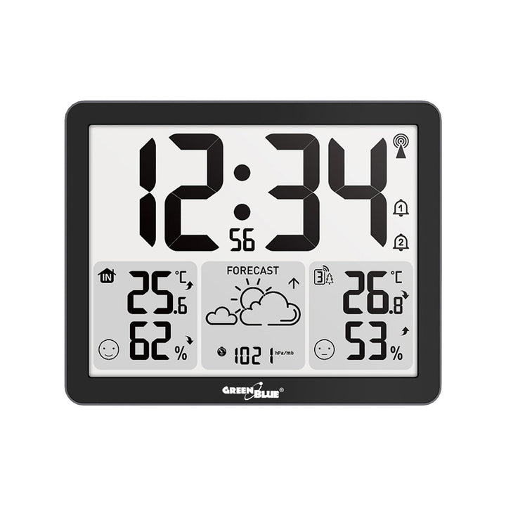 Stazione meteorologica wireless GreenBlue, temperatura e umidità IN/OUT, orologio/sveglia/data, °C / °F, portata fino a 60 m, GB443 B