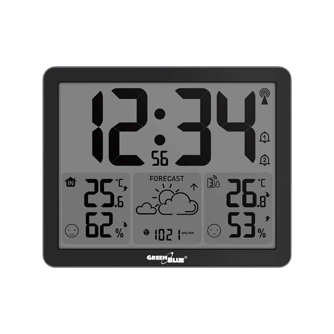 Stazione meteorologica wireless GreenBlue, temperatura e umidità IN/OUT, orologio/sveglia/data, °C / °F, portata fino a 60 m, GB443 B