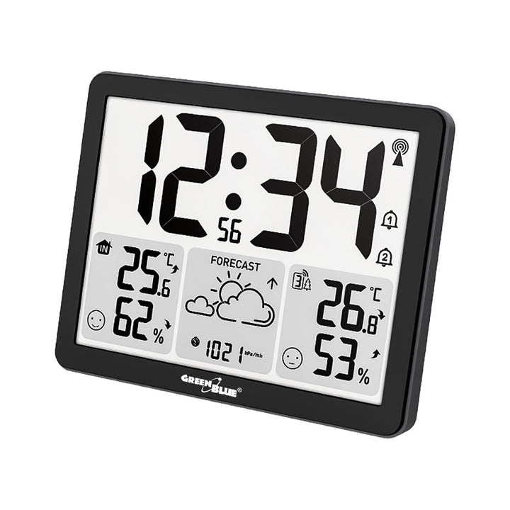 Stazione meteorologica wireless GreenBlue, temperatura e umidità IN/OUT, orologio/sveglia/data, °C / °F, portata fino a 60 m, GB443 B