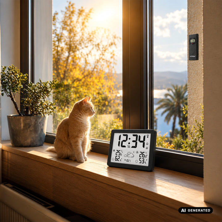 Stazione meteorologica wireless GreenBlue, temperatura e umidità IN/OUT, orologio/sveglia/data, °C / °F, portata fino a 60 m, GB443 B