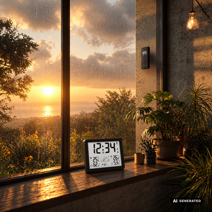 Stazione meteorologica wireless GreenBlue, temperatura e umidità IN/OUT, orologio/sveglia/data, °C / °F, portata fino a 60 m, GB443 B