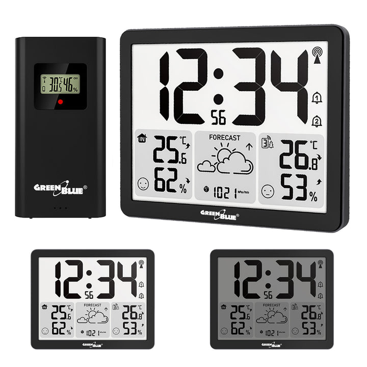 Stazione meteorologica wireless GreenBlue, temperatura e umidità IN/OUT, orologio/sveglia/data, °C / °F, portata fino a 60 m, GB443 B