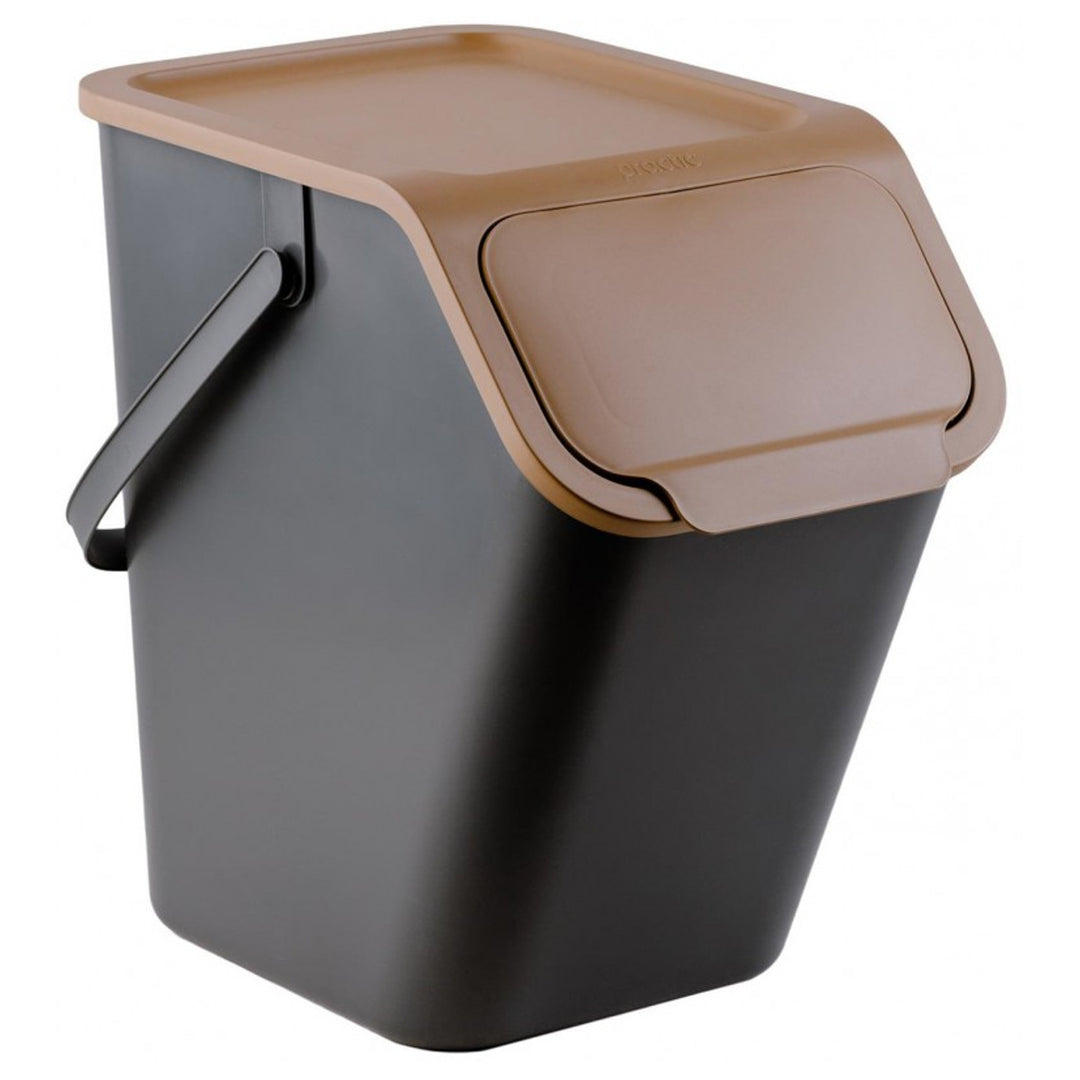 Set di 4 contenitori neri per la raccolta differenziata BINI con coperchi colorati giallo/verde/blu/marrone + 5 filtri al carbone