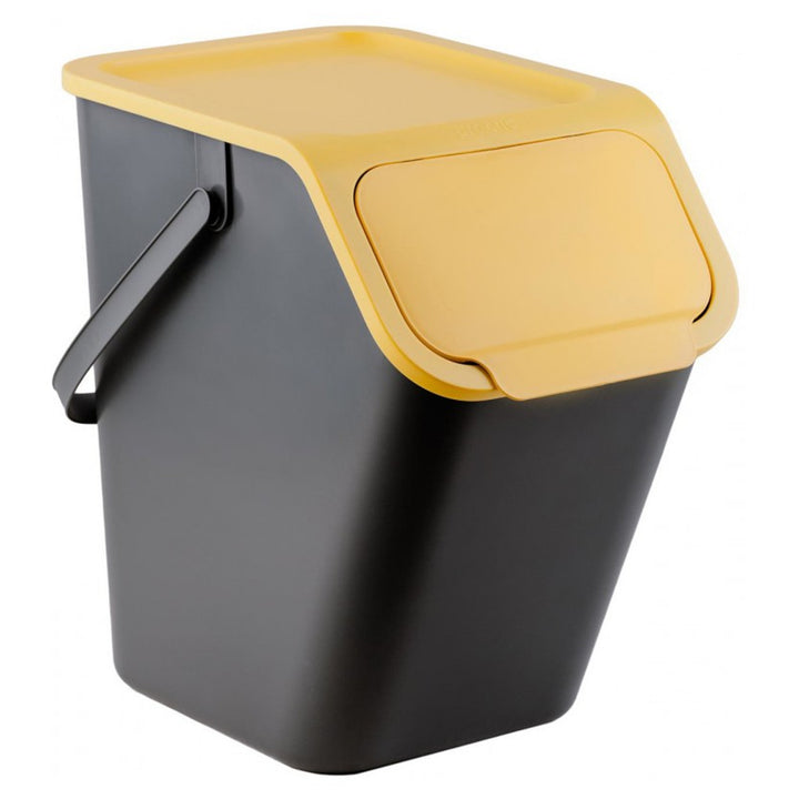 Set di 4 contenitori neri per la raccolta differenziata BINI con coperchi colorati giallo/verde/blu/marrone + 5 filtri al carbone