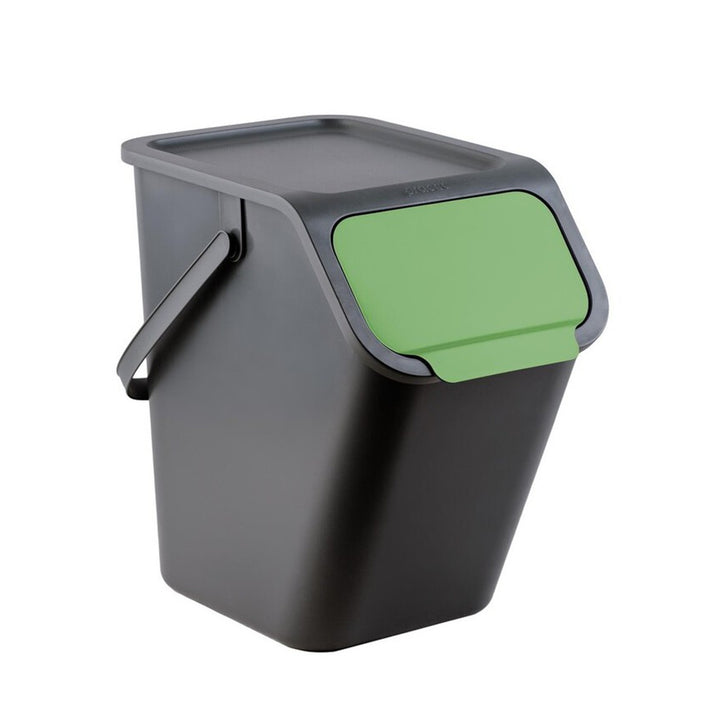 Set di 3 contenitori neri per la raccolta differenziata BINI da 25 litri con coperchio nero e sportello colorato blu/verde/giallo + 5 filtri al carbone