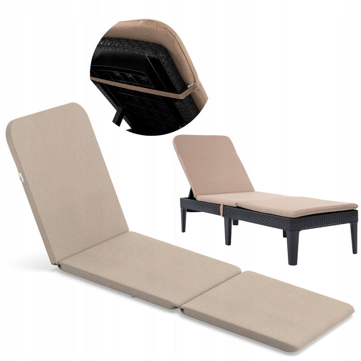 Cuscino per sdraio Jaipur, colore beige, tessuto S-550 melange, dimensioni 190x60 cm, due sistemi di fissaggio, impermeabile, lavabile in lavatrice, melange S-21