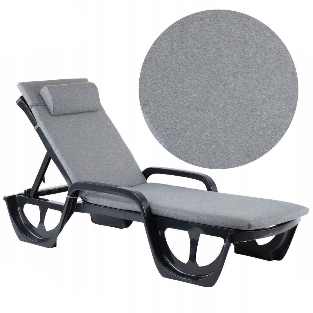 Cuscino per sdraio Madera, colore grigio, tessuto S-550 melange, dimensioni 190x55 cm, fissaggio con fascia elastica, impermeabile, melange S-23