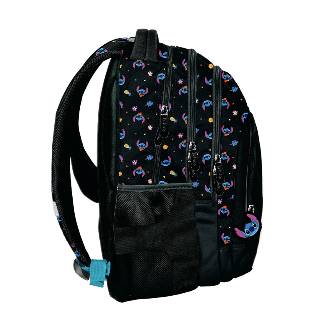 Set scolastico Stitch Paso, zaino con tre scomparti, tasca per laptop e fondo rinforzato, astuccio con elastici per gli strumenti di scrittura, sacca per scarpe da agganciare allo zaino, DS26MM