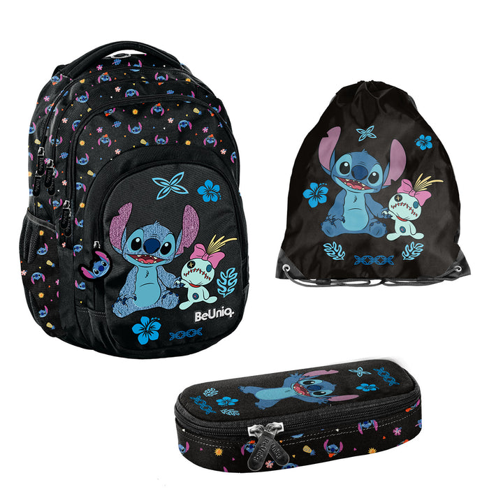 Set scolastico Stitch Paso, zaino con tre scomparti, tasca per laptop e fondo rinforzato, astuccio con elastici per gli strumenti di scrittura, sacca per scarpe da agganciare allo zaino, DS26MM
