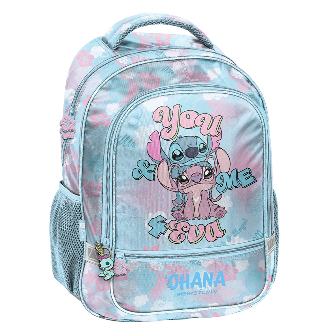 Set scolastico Stitch Paso, zaino a due scomparti con elementi riflettenti e schienale rinforzato, astuccio vuoto con tasche per gli strumenti, sacca porta scarpe da agganciare allo zaino, DS26WW