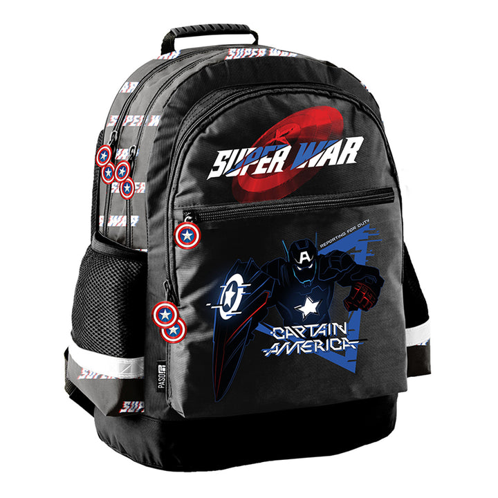 Set scolastico Captain America Paso, zaino a due scomparti con elementi riflettenti e schienale rinforzato, astuccio vuoto con tasche per gli strumenti, sacca porta scarpe indossabile sulla schiena, AV26KK
