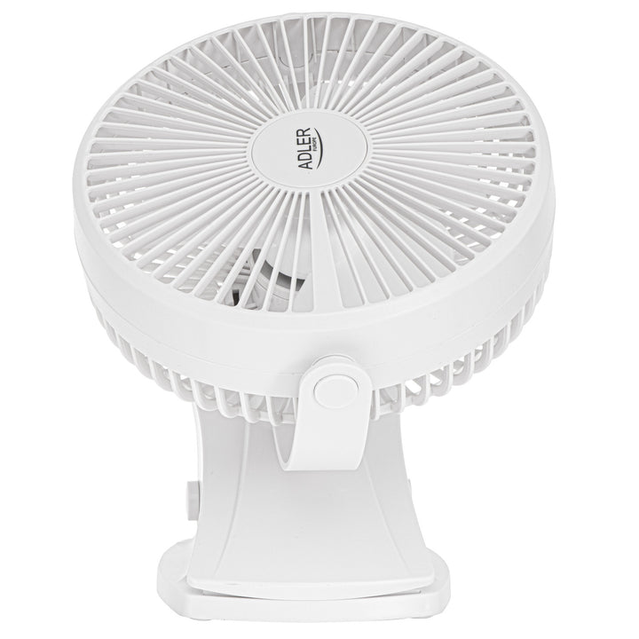 Ventilatore da scrivania con clip, a batteria, 15,5 cm, rotazione a 360°, USB-C, Adler