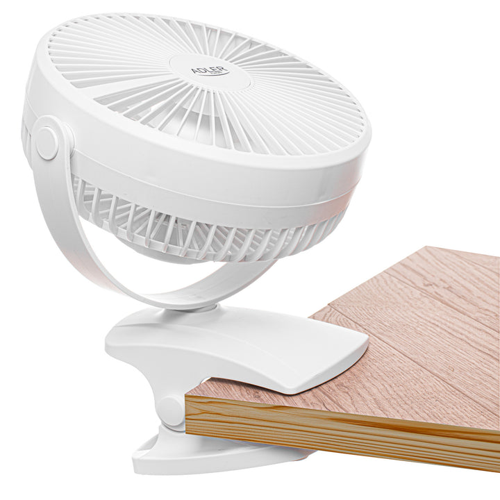 Ventilatore da scrivania con clip, a batteria, 15,5 cm, rotazione a 360°, USB-C, Adler