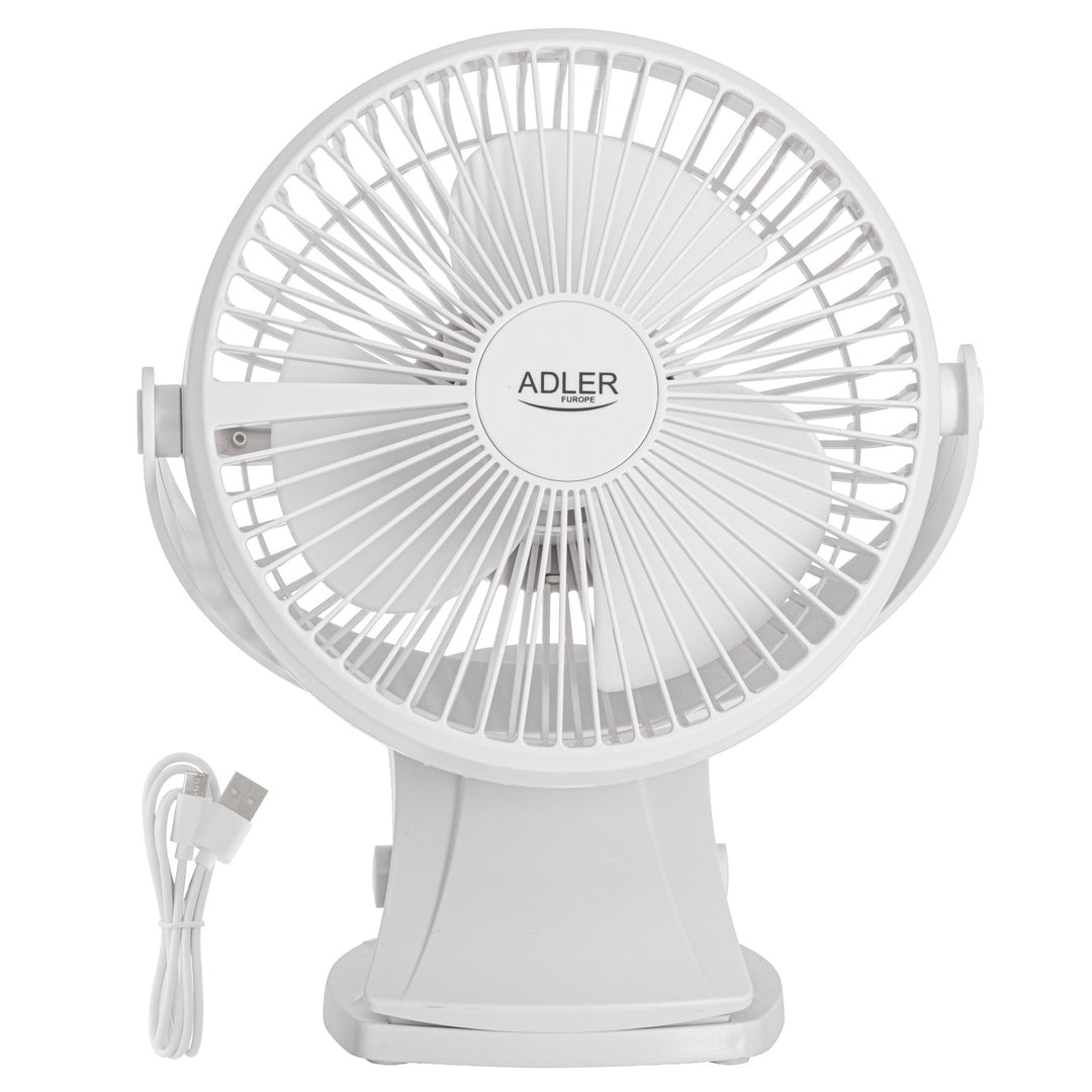 Ventilatore da scrivania con clip, a batteria, 15,5 cm, rotazione a 360°, USB-C, Adler