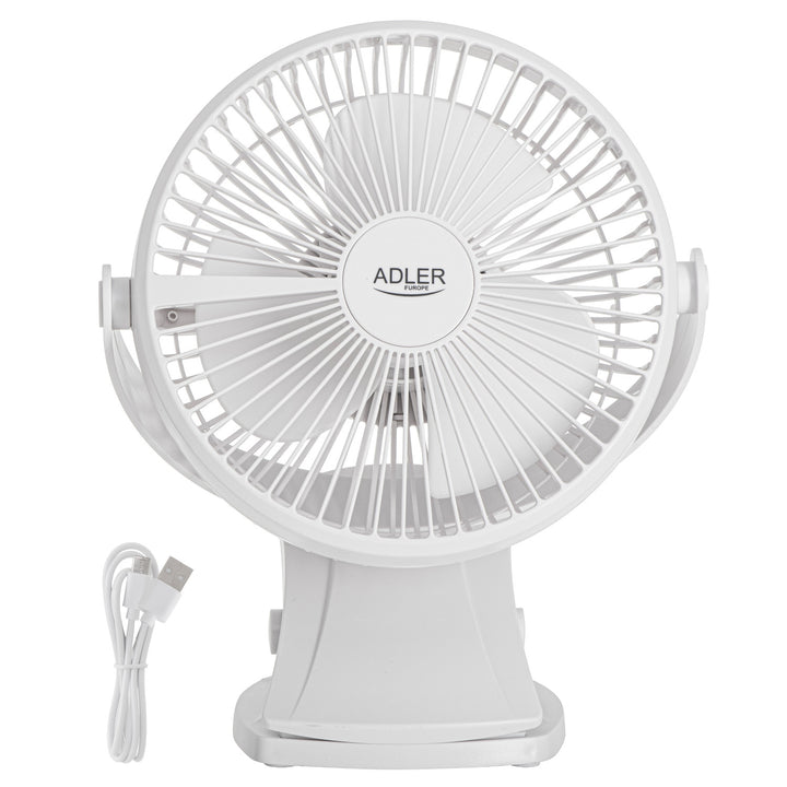 Ventilatore da scrivania con clip, a batteria, 15,5 cm, rotazione a 360°, USB-C, Adler