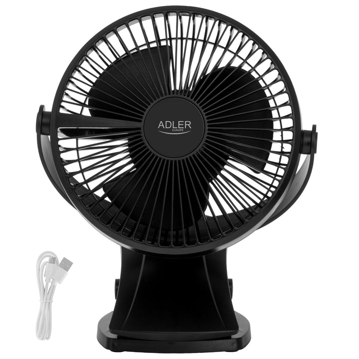 Ventilatore da scrivania con clip, a batteria, 15,5 cm, rotazione a 360°, USB-C, Adler