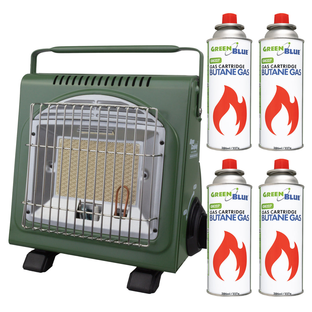 Fornello a gas portatile Alpen Camping, 2 in 1, consumo di gas 124 g/h, accensione piezoelettrica, ICELAND IK-1000 PRO+ 4 bombolette di gas da 227 g GreenBlue. Certificato: Pi 0875, conforme alla norma EN417