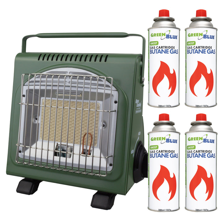 Fornello a gas portatile Alpen Camping, 2 in 1, consumo di gas 124 g/h, accensione piezoelettrica, ICELAND IK-1000 PRO+ 4 bombolette di gas da 227 g GreenBlue. Certificato: Pi 0875, conforme alla norma EN417