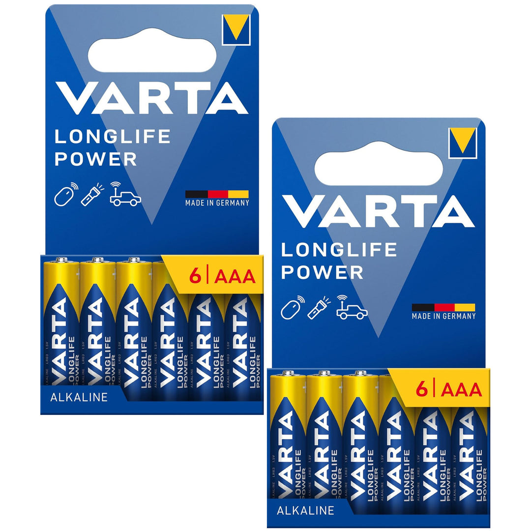12 batterie R-03 R03 AAA LR06 da 1,5 V VARTA Longlife Power alcaline