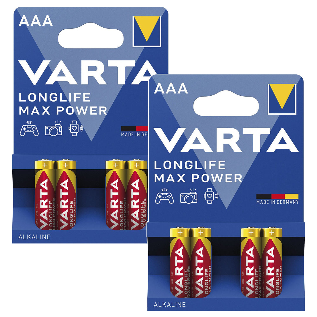 8 batterie R-03 R03 AAA da 1,5 V alcaline Varta Longlife Max Power