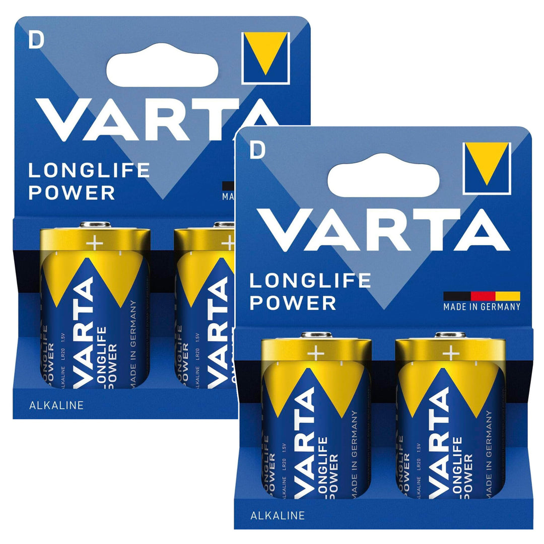 4 batterie R-20 R20 D da 1,5 V alcaline Longlife Power Varta