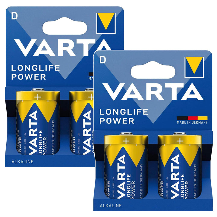 4 batterie R-20 R20 D da 1,5 V alcaline Longlife Power Varta