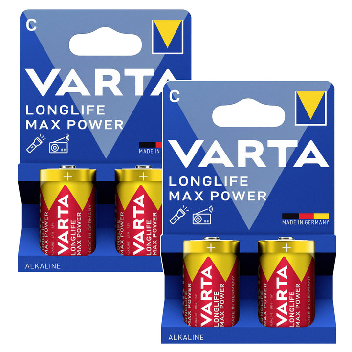 4 batterie R-14 R14 C da 1,5 V alcaline Varta Longlife Max Power