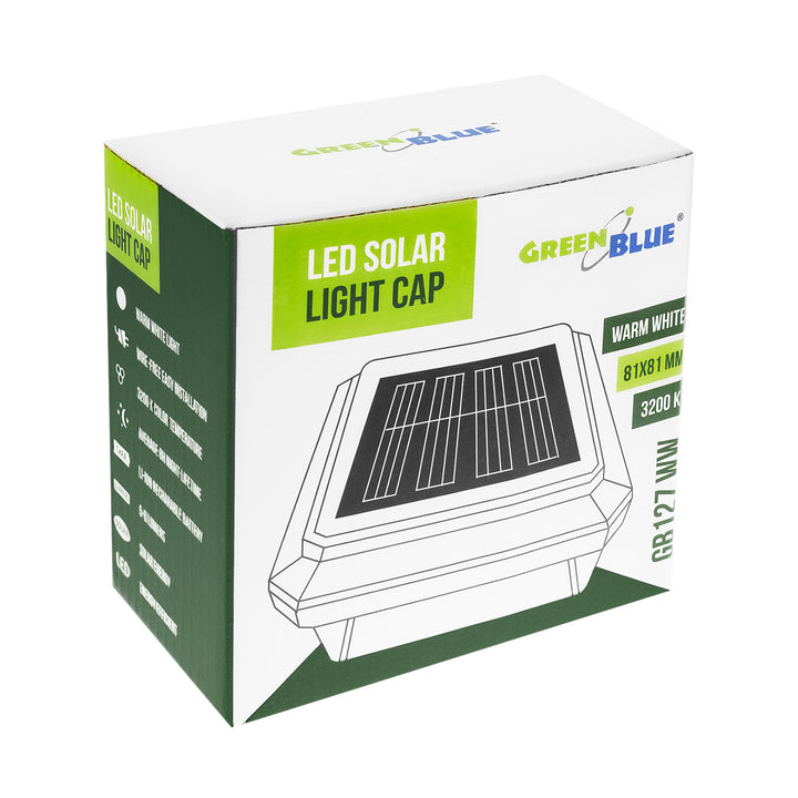 Lampada solare a LED da palo GreenBlue, 80x80 mm, tettuccio a busta, 3200 K, GB127 WW, 4 pezzi