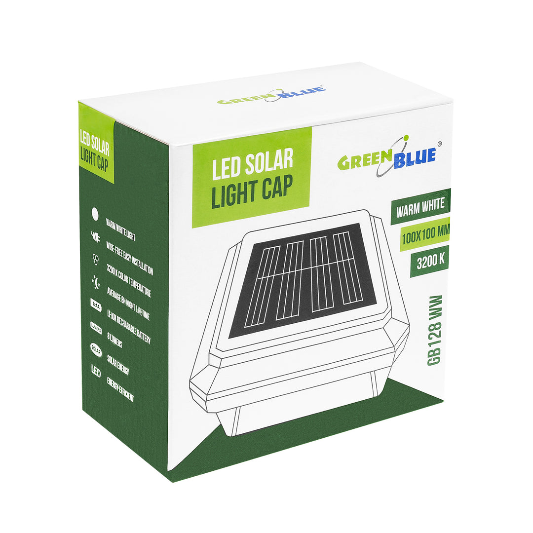 Lampada solare a LED da palo GreenBlue, 100x100 mm, tettuccio a busta, 3200 K, GB128 WW, 2 pezzi