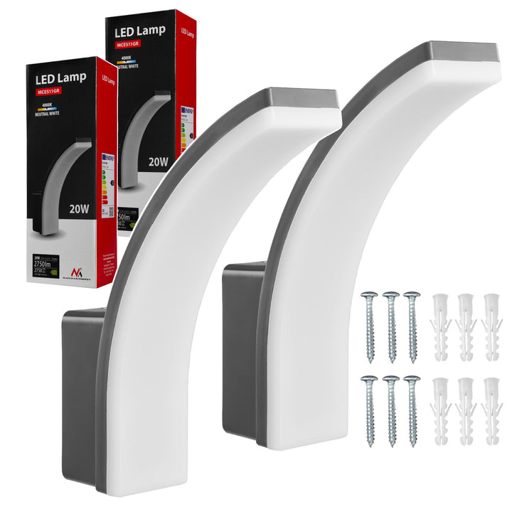 Lampada LED Maclean, colore grigio, 20 W, IP65, 2750 lm, luce bianca neutra (4000 K) MCE511 GR, 2 pezzi
