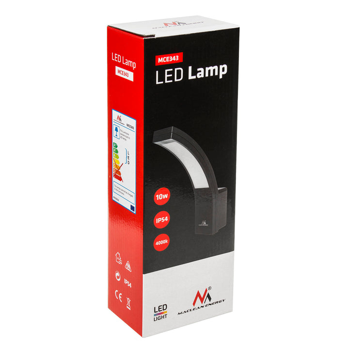 Lampada da facciata a LED Maclean, 800 lm, IP54, 10 W, luce bianca naturale (4000 K), colore nero, MCE343 B, 2 pezzi