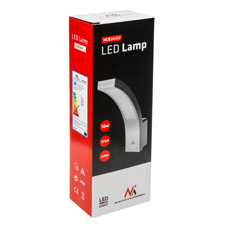 Lampada da facciata a LED Maclean, 800 lm, IP54, 10 W, luce bianca naturale (4000 K), colore argento, MCE343 SV, 2 pezzi