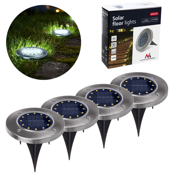 Lampada da giardino a LED Maclean IP44 a sensore di movimento, 12 LED SMD, 4000K, Ni-MH 600 mAh, 0,7 W, MCE318, 4 pezzi