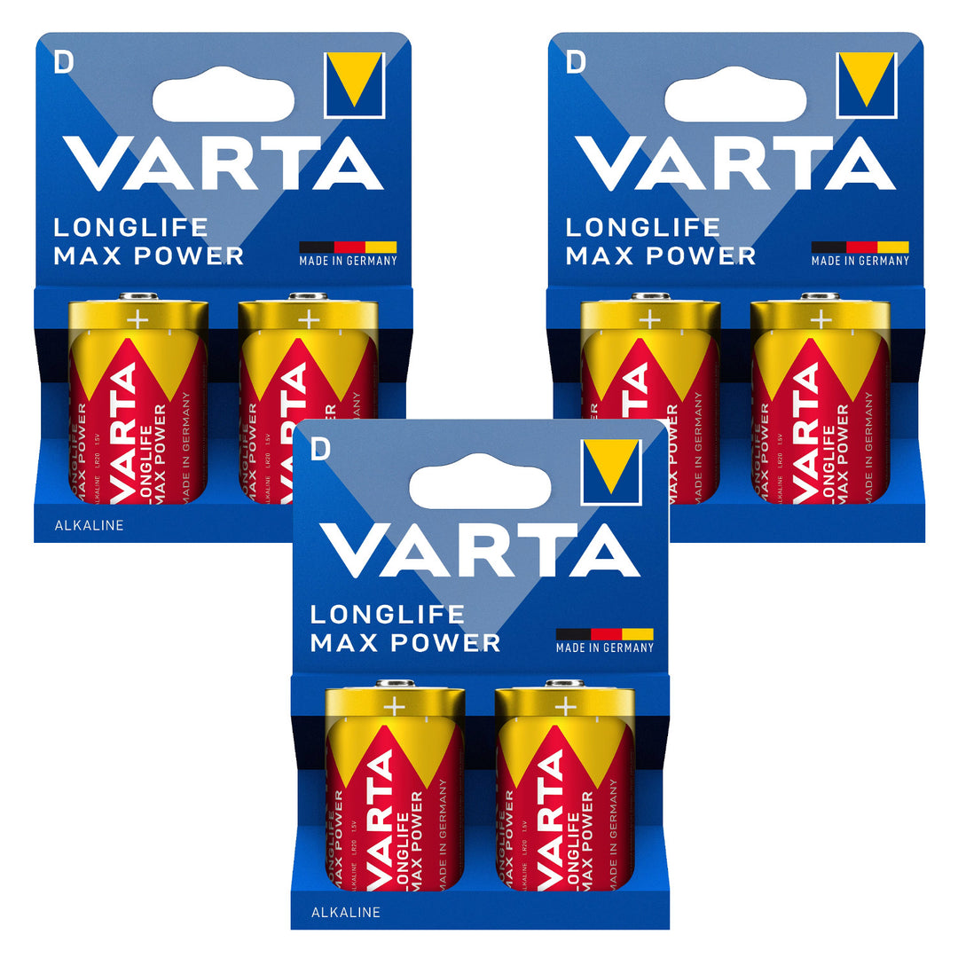 6 batterie R-20 R20 D da 1,5 V alcaline Varta Longlife Max Power