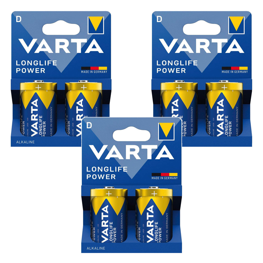 6 batterie R-20 R20 D da 1,5 V alcaline Longlife Power Varta