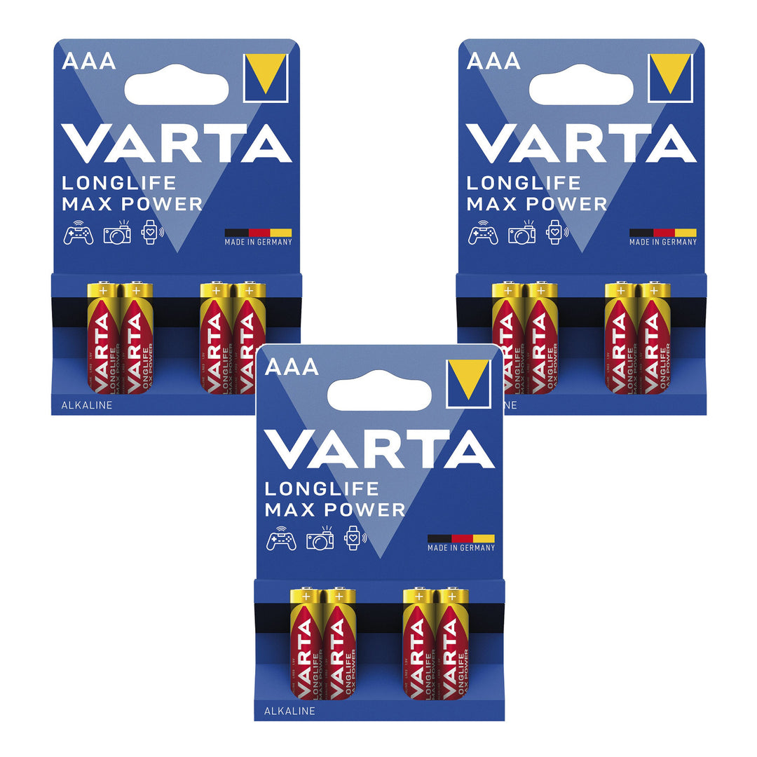 12 batterie R-03 R03 AAA da 1,5 V alcaline Varta Longlife Max Power