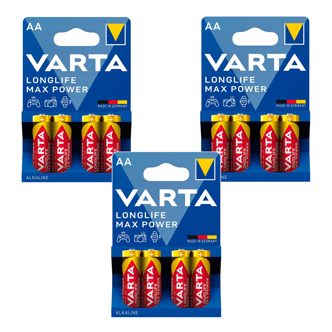 12 batterie R-06 R06 AA da 1,5 V alcaline R-06 Longlife Max Power Varta