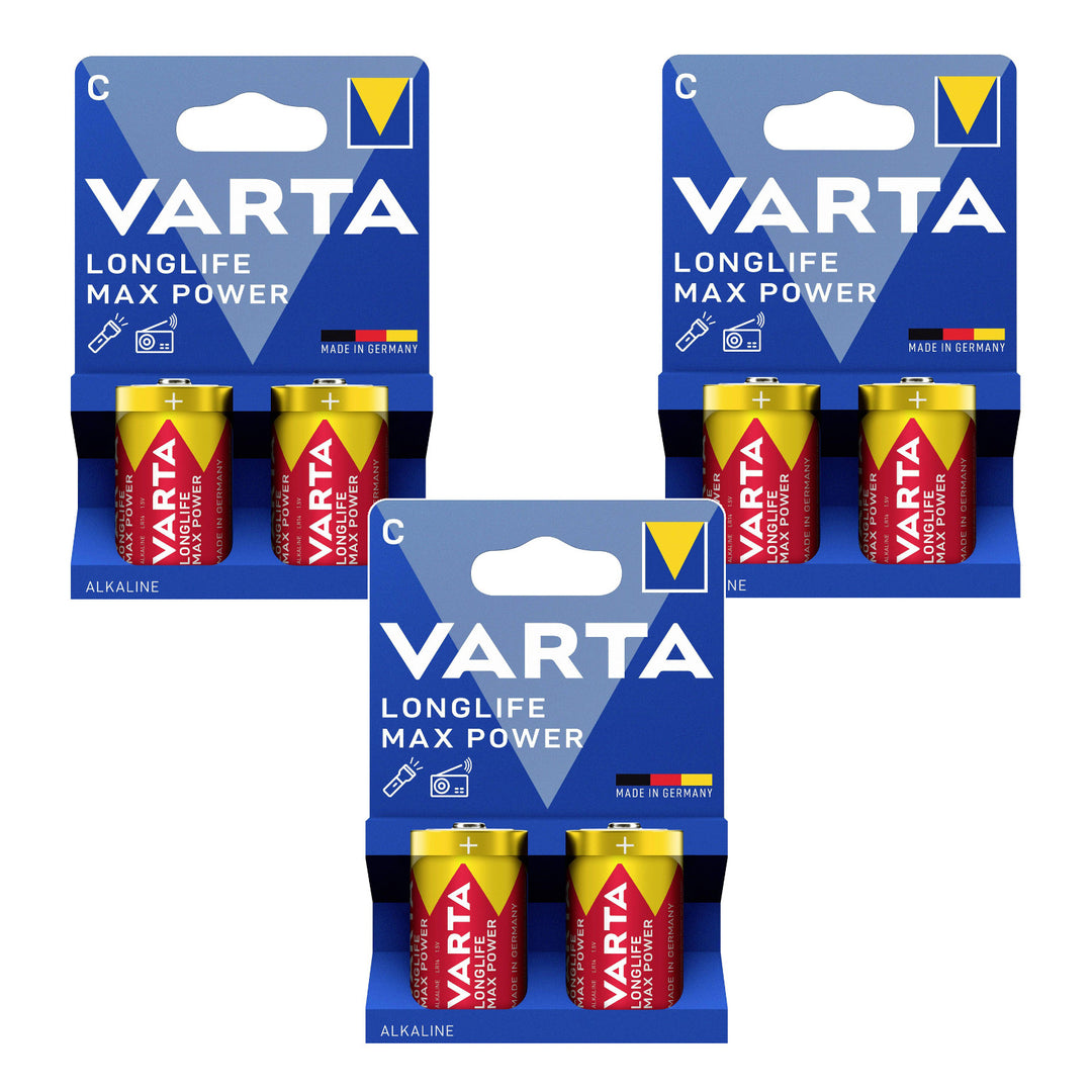 6 batterie R-14 R14 C da 1,5 V alcaline Varta Longlife Max Power