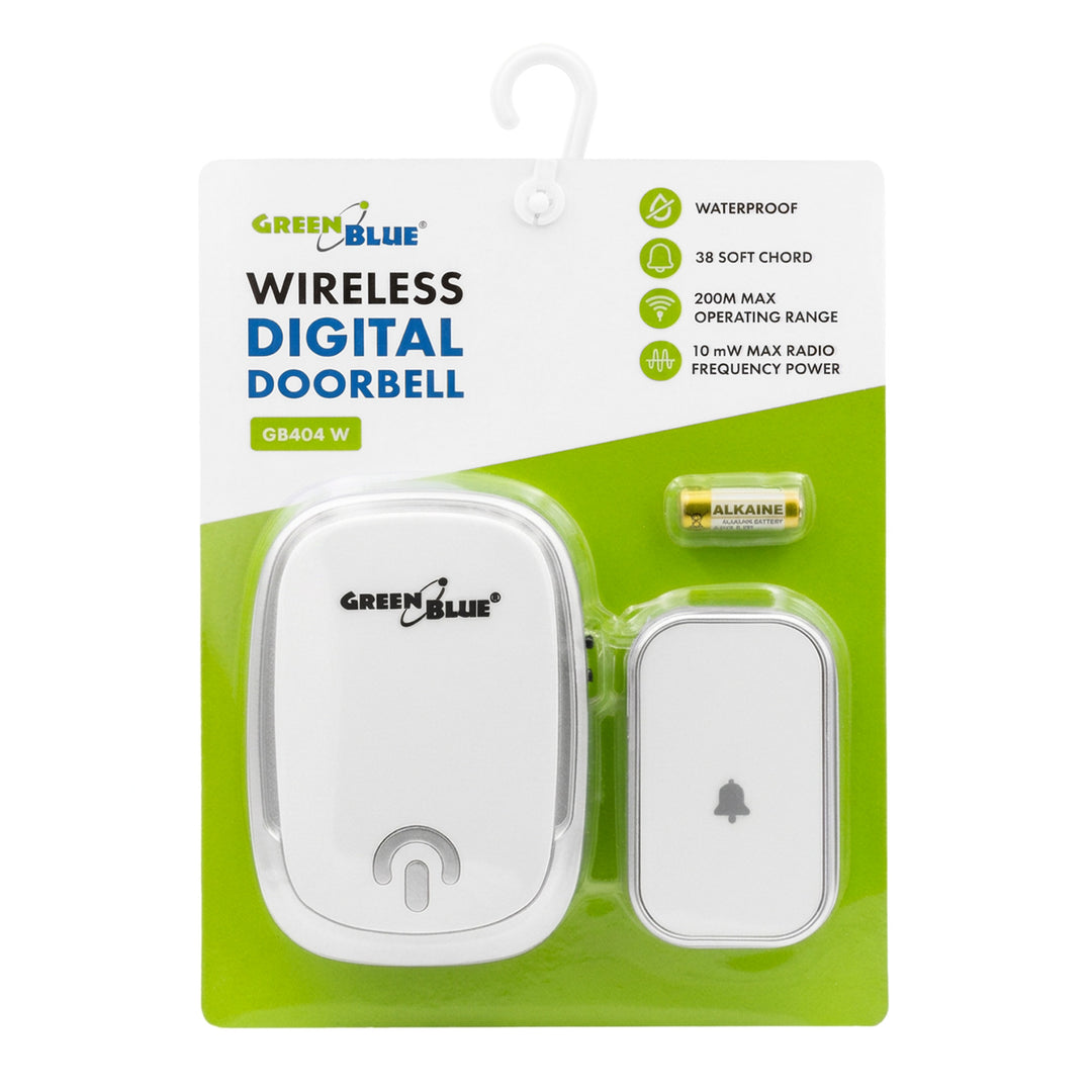 Campanello wireless GreenBlue, 38 melodie, 90 dB, bianco, portata fino a 200 m, GB404 W