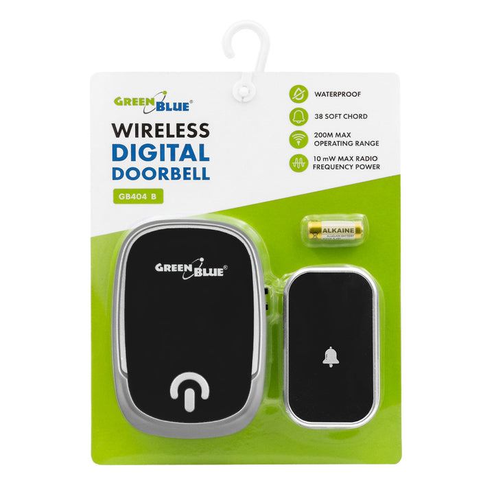 Campanello wireless GreenBlue, 38 melodie, 90 dB, nero, portata fino a 200 m, GB404 B