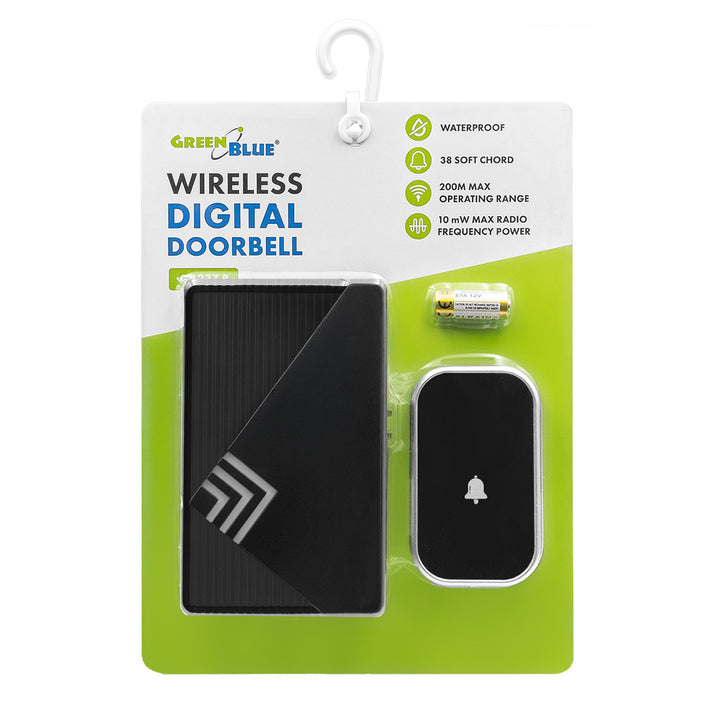 Campanello wireless GreenBlue, 38 melodie, 90 dB, nero, portata fino a 200 m, GB237 B
