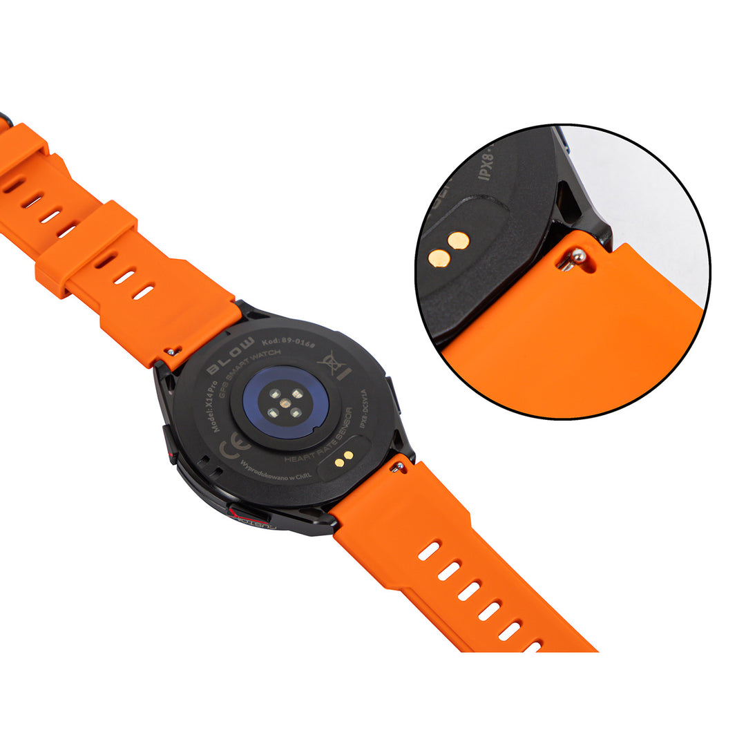 Smartwatch BLOW X14 Pro, display AMOLED da 1,43", batteria da 490 mAh, GPS, 4 GB di RAM e 256 MB di memoria, funzioni per il monitoraggio della salute, cinturino disponibile in 2 colori, 89-016#