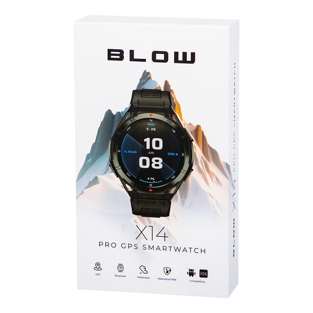 Smartwatch BLOW X14 Pro, display AMOLED da 1,43", batteria da 490 mAh, GPS, 4 GB di RAM e 256 MB di memoria, funzioni per il monitoraggio della salute, cinturino disponibile in 2 colori, 89-016#
